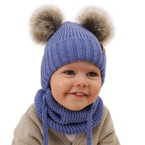 Komplet zimný chlapčenský: čiapka a tunel šedý 100% extra jemná merino vlna Konor