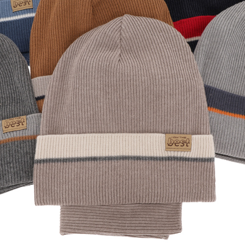 Komplet podzimní/jarní chlapecký: čepice a tunel, s bavlnou, camel Antonio