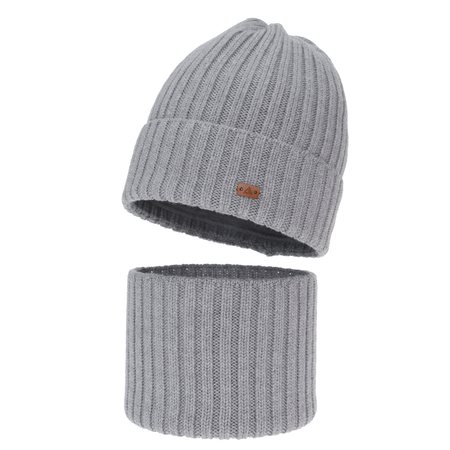 Komplet zimní chlapecký: čepice a tunel, 100% merino vlněný, jasnošedý, Umberto