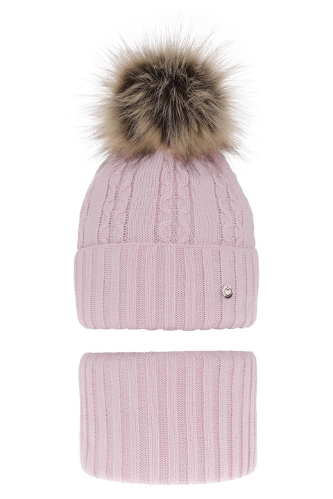 Komplet zimní dívčí: čepice a tunel fialový bambulí Felia