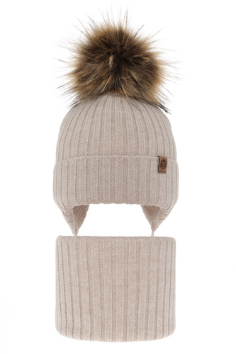 Komplet zimný chlapčenský: čiapka a tunel béžový 100% extra fine merino vlna Juno