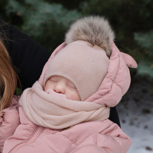Komplet zimnej dívčej: čiapka a šálka oranžový merino vlna Rosalina