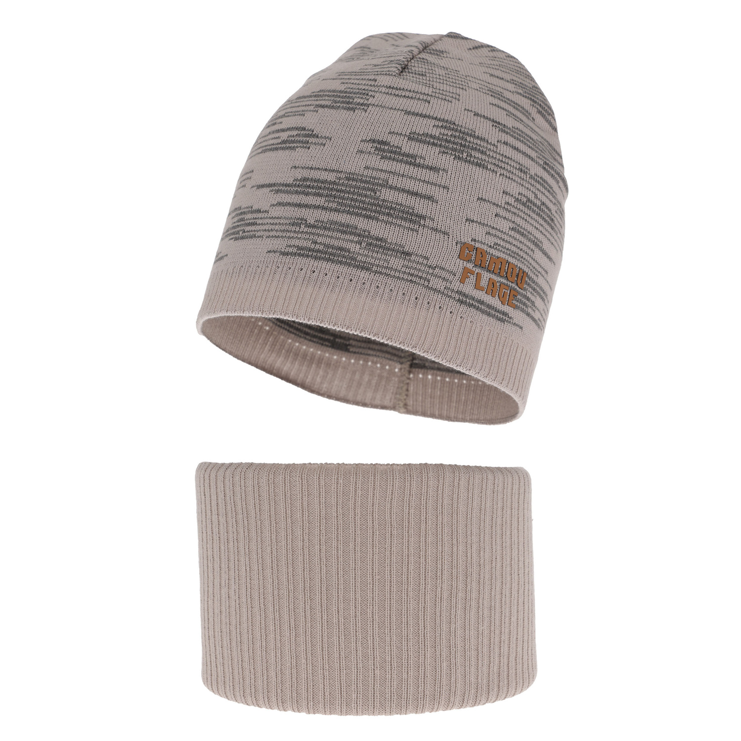 Komplet podzimní/jarní chlapecký: čepice a tunel, s bavlnou, béžový Carter