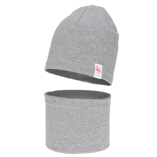 Komplet podzimní, jarní dívčí bavlněná: čepice a tunel, šedý, Rumilla