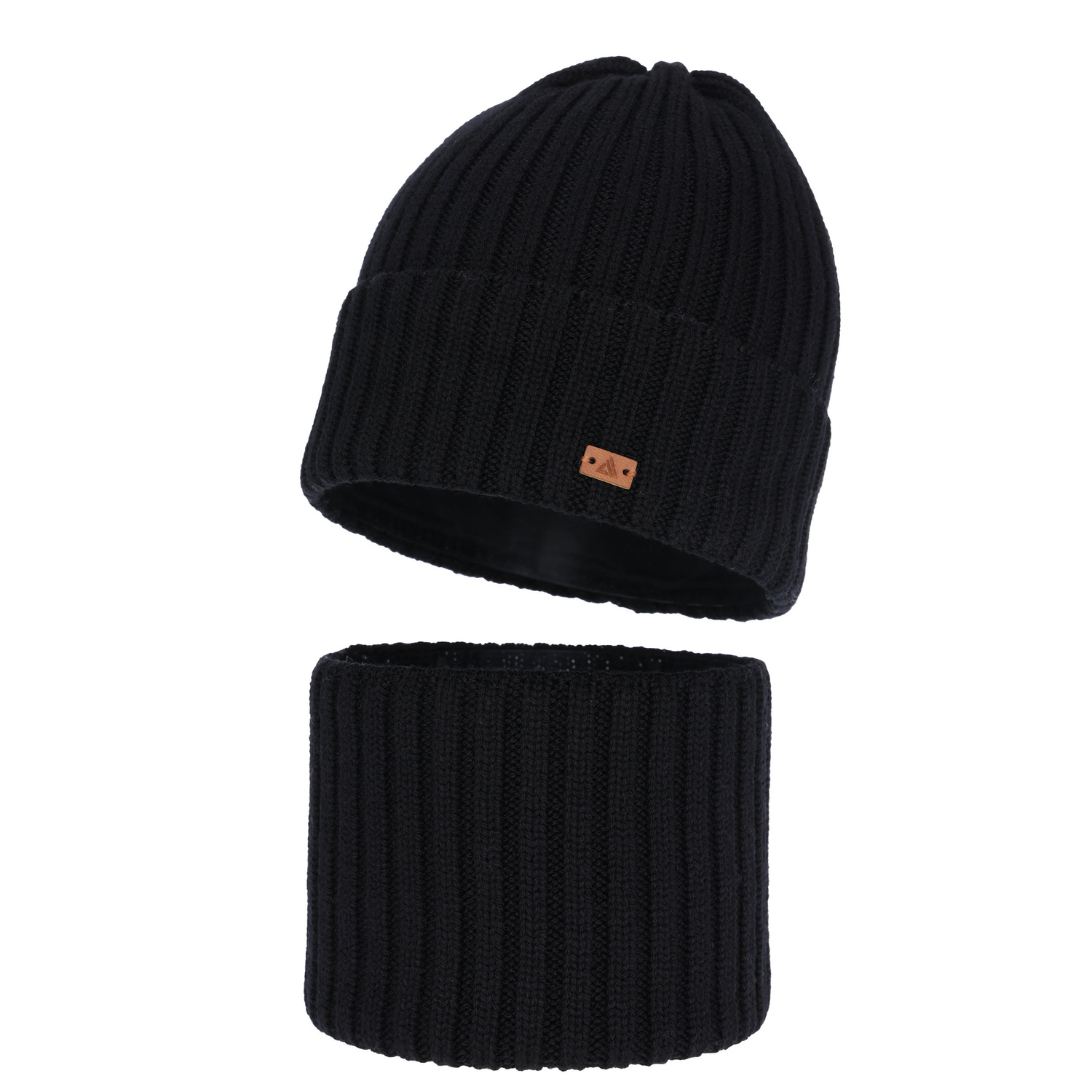 Komplet zimní chlapecký: čepice a tunel, 100% merino vlněný, černý, Umberto